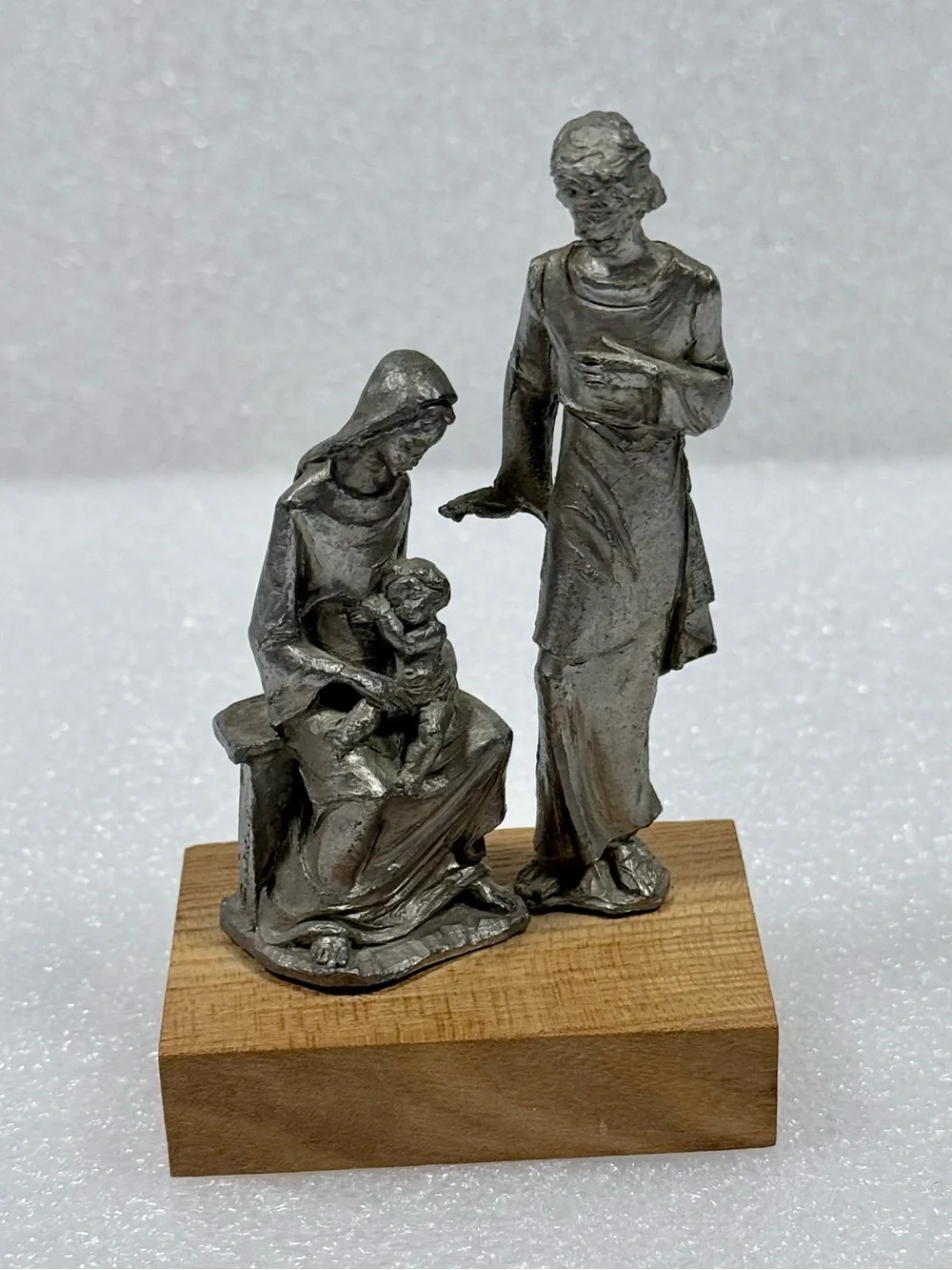 Vintage Holly Family Peltro Hand Chiseled Italian Pewter Signed